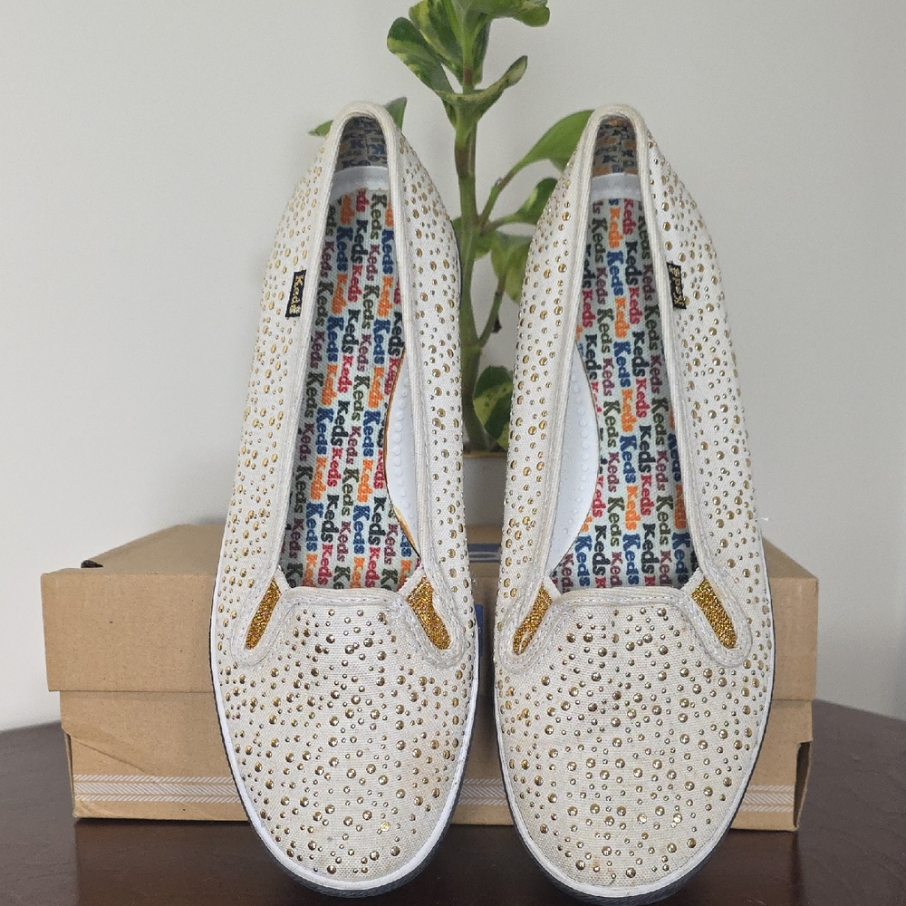 Keds Women's Sparkling Gold and White Loafers